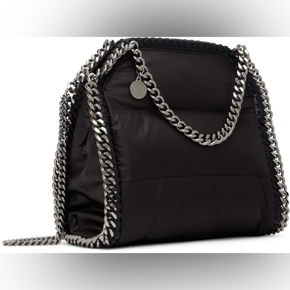 STELLA MCCARTNEY Black Mini Falabella Shoulder Chain-Trimmed Women's Vegan Bag